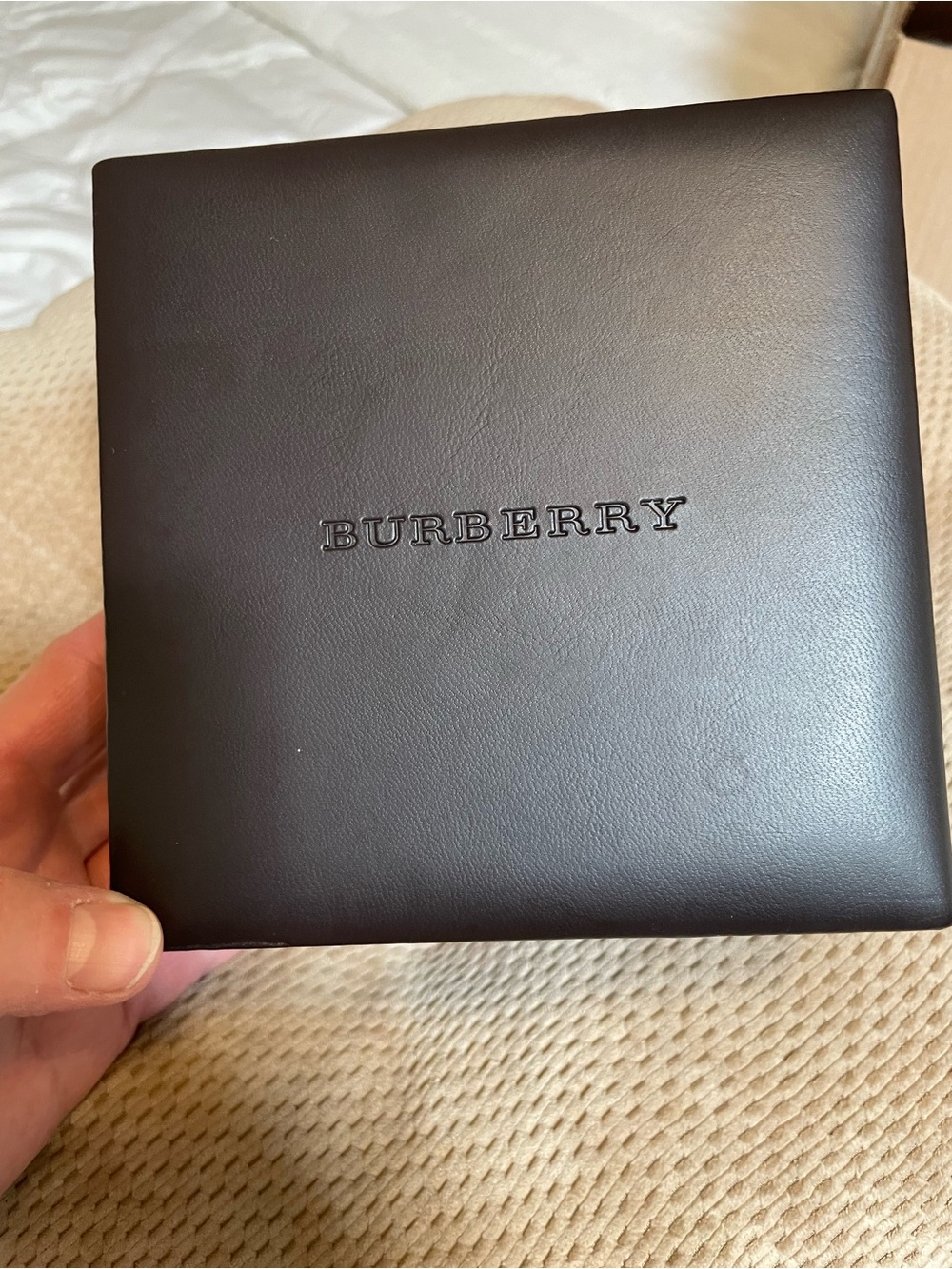 Burberry Dark Brown Leather Accessory Case with Embossed Logo